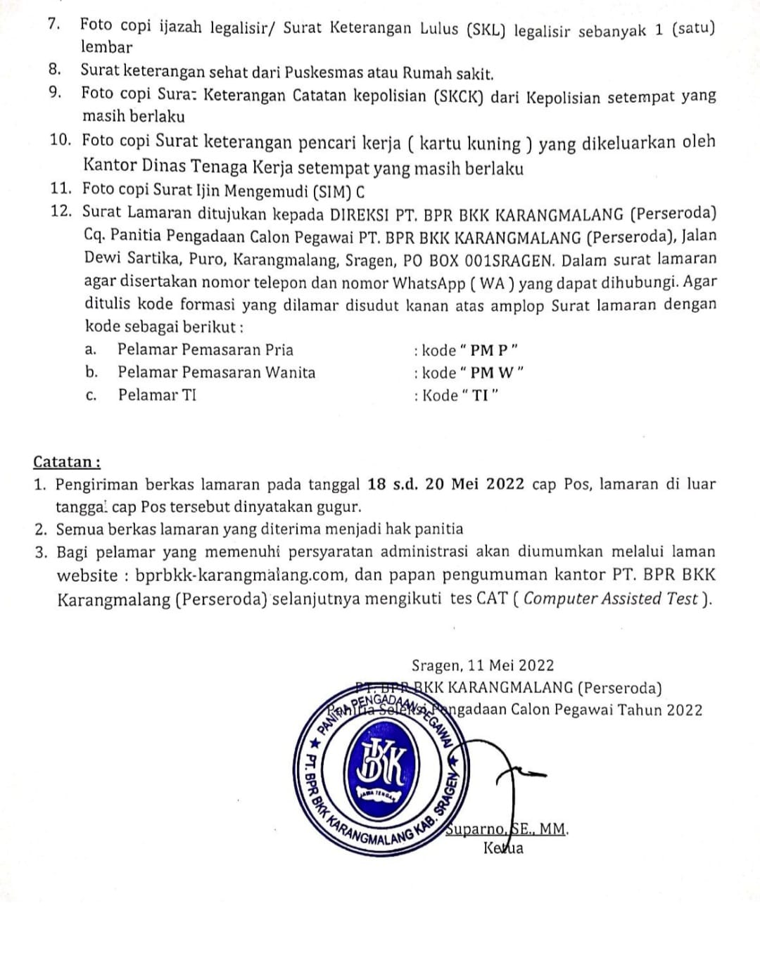 Pengumuman Lowongan Kerja 2022